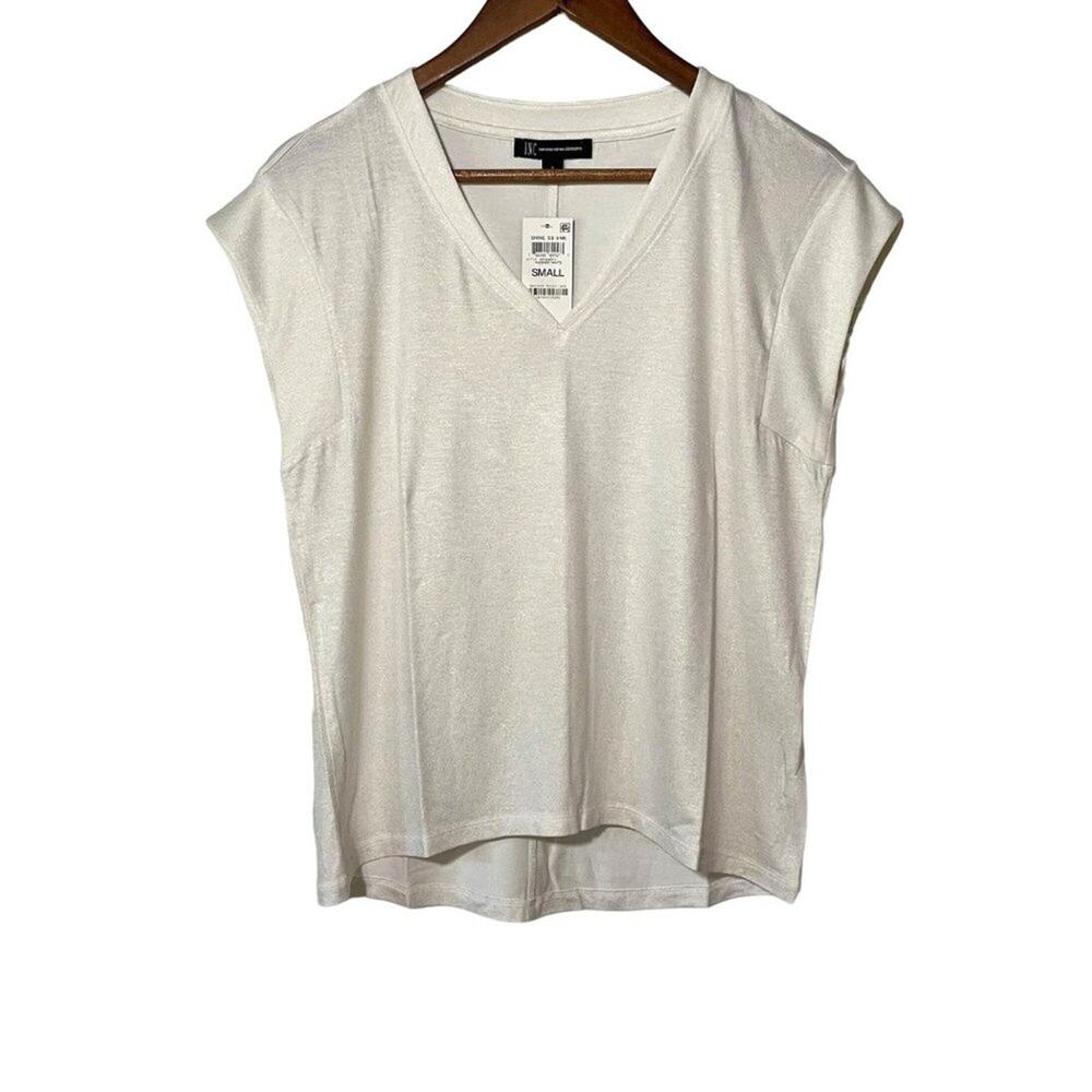 INC International Concepts Metallic Sheen V Neck Top Womens Small NWT